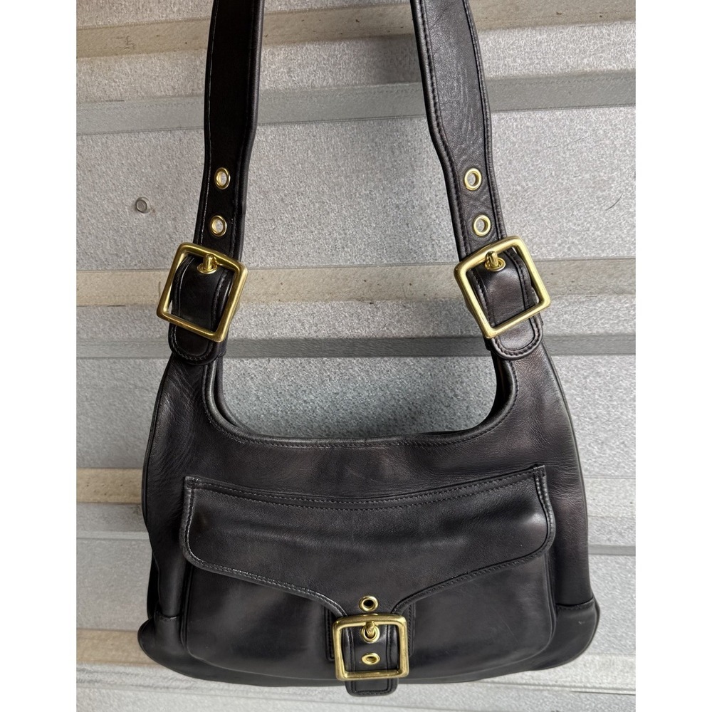 Vintage Coach Y2K Black Leather Legacy Saddle Bag 9340 - Picture 3 of 11
